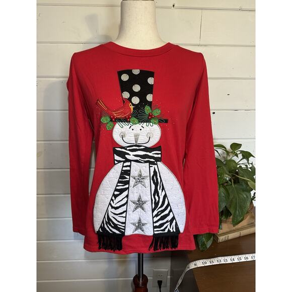 Berek Vintage Christmas Long Sleeve Shirt Zebra Scarf Red Size Large - Picture 1 of 11